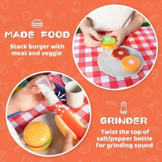 Joyfy 34 Pcs Kids Kitchen Playset, Toy BBQ Grill Set, Outdoor Play Food Cooking Toy Set Birthday Gift for Boys Girls  Toddlers 1-3-5 image {4}