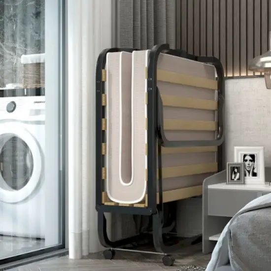 Costway Folding Rollaway Bed Extra Guest W/ Memory Foam Mattress image {3}