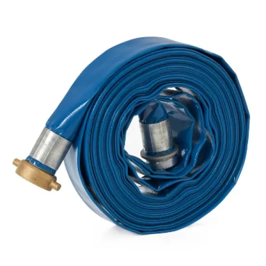 Apache 98138015 1.5" Diameter 50' Length 75 PSI Polyester-Reinforced PVC Lay Flat Pool Sump Pump Hose with Aluminum Pin Lug Connections, Blue (2 Pack) image {1}
