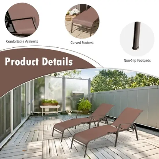 Costway 2PCS Patio Folding Chaise Lounge Chair Recliner Back Adjustable Stack image {8}
