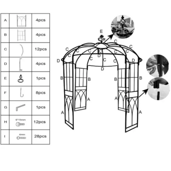 GustoWave French Style Birdcage Shape Heavy Duty Gazebo, Pergola Pavilion Arch Arbor Plants Stand Rack for Wedding, Climbing Vines, Black image {6}