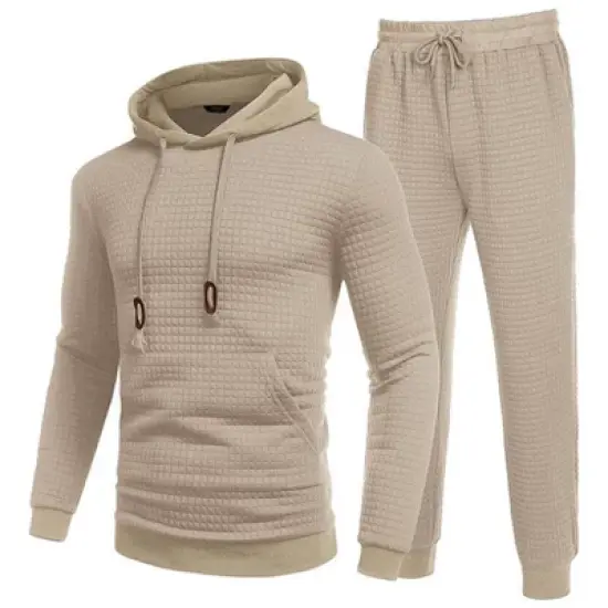 COOFANDY Men's Tracksuit 2 Piece Hoodie Sweatsuit Sets Casual Athletic Jogging Suits Waffle Plaid Jacquard Outfits image {1}