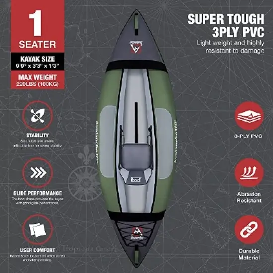 Avalanche Voyager 1P Inflatable Kayak Set - Green image {2}