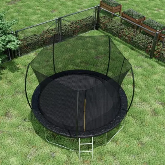 NAYSAYE Trampoline 12FT with Double Sided Color Pad Safety Net and Ladder for Outdoor Fun, Black, 143.70"*143.70"*108.30" image {3}