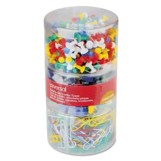 UNIVERSAL Combo Clip Pack Assorted Binder Clips/Paper Clips/Push Pins 31203 image {2}