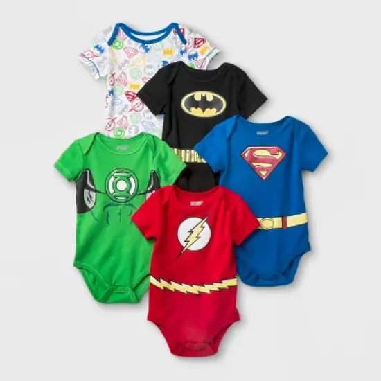 Baby Boys' 5pk DC Comics Justice League Bodysuit - Blue/Red image {1}