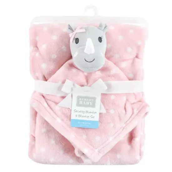 Hudson Baby Infant Girl Plush Blanket with Security Blanket, Rhino, One Size image {1}