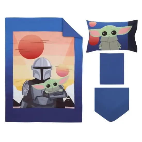 Star Wars The Mandalorian and The Child Grogu Blue, and Yellow, and Orange Din Djarin Twin Suns 4 Piece Toddler Bed Set image {7}