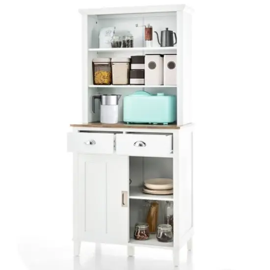 Costway Freestanding Kitchen Pantry Storage Cabinet Buffet w/Hutch Sliding Door & Drawer image {9}