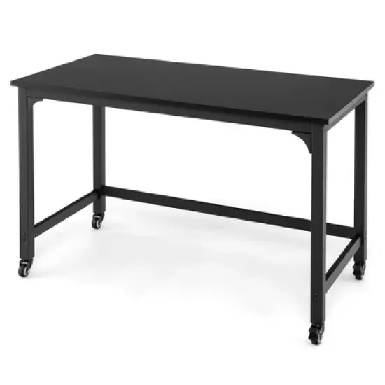 Costway Rolling Computer Desk Wood Top Metal Frame Laptop Table Study Workstation Black image {9}