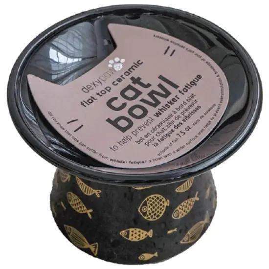 Dexypaws: Flat Top Ceramic Cat Bowl, Black Fish Print, 7.5oz, Pet Feeding Dish image {6}