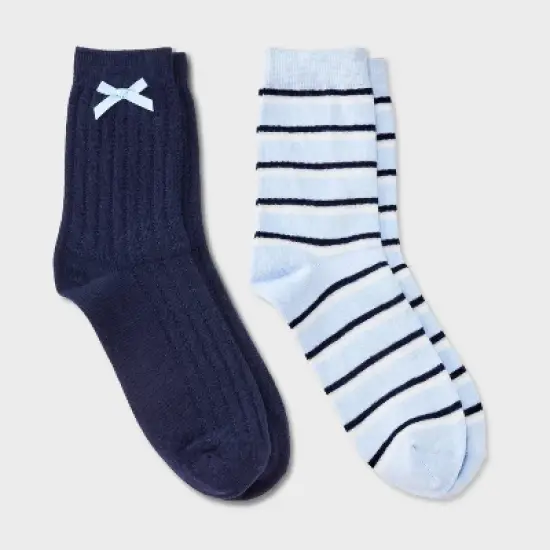 Women's Pointelle with Bow & Striped 2pk Mid Crew Socks - Wild Fable&trade; image {4}