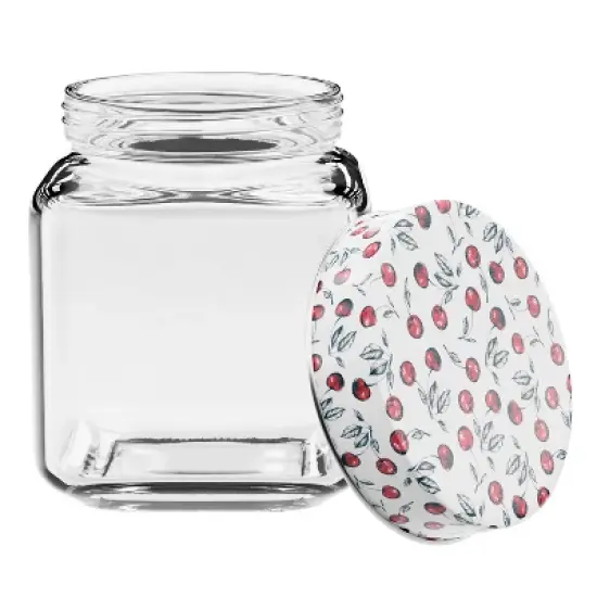 American Atelier Square Clear Glass Jars, Set of 3, Cherry Design on Airtight Lid, For Coffee, Beans, and Dry Goods, 45, 63, and 74-Ounce Capacity image {2}