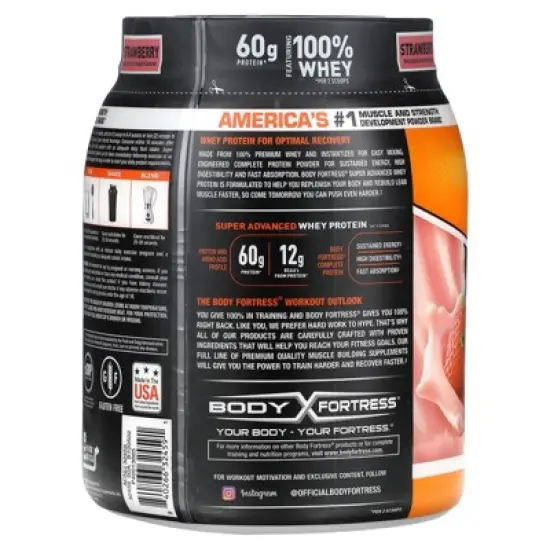 Body Fortress Super Advanced Whey Protein, Strawberry , 1.78 lb (810 g) image {2}