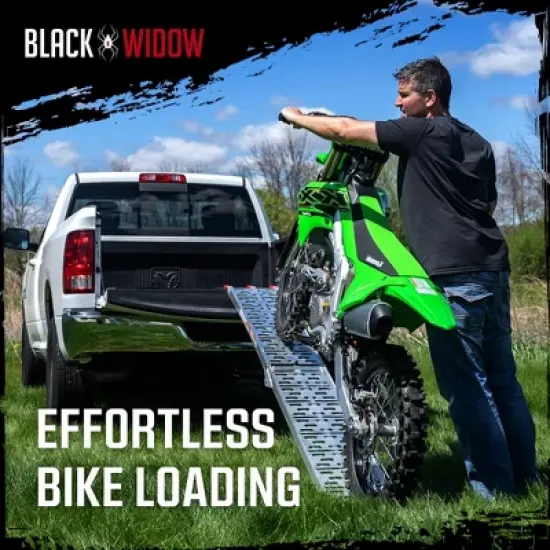 Black Widow Aluminum Folding Motorcycle Ramp, Portable Arched Plate Design with High Traction Surface and 750 Pound Capacity, Single Runner, Silver image {3}