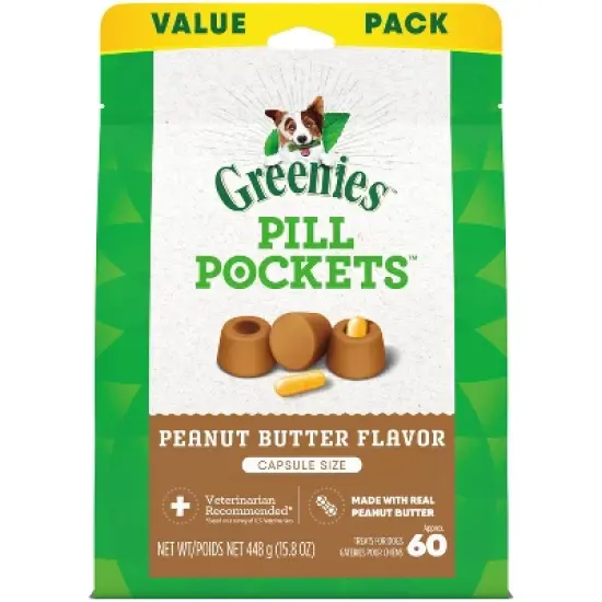 Greenies Chewy Dog Pill Pockets Peanut Butter Capsule Size Dog Treats image {10}