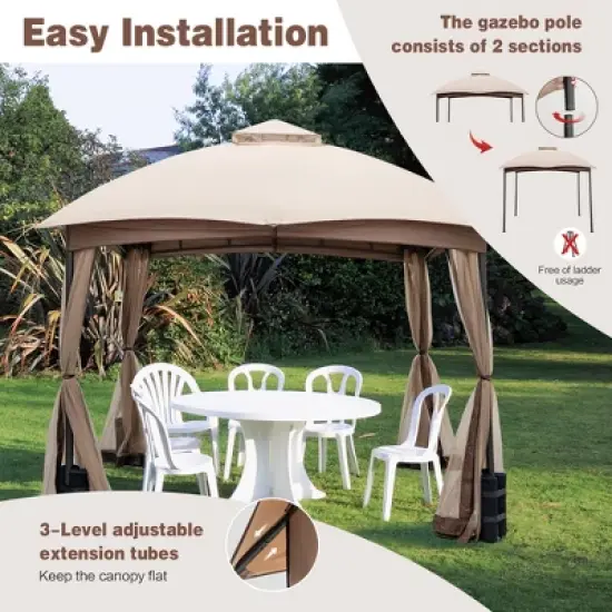 Costway 10x10 FT 2-Tier Patio Gazebo Canopy Netting Heavy-Duty Metal Easy-Setup Outdoor image {7}