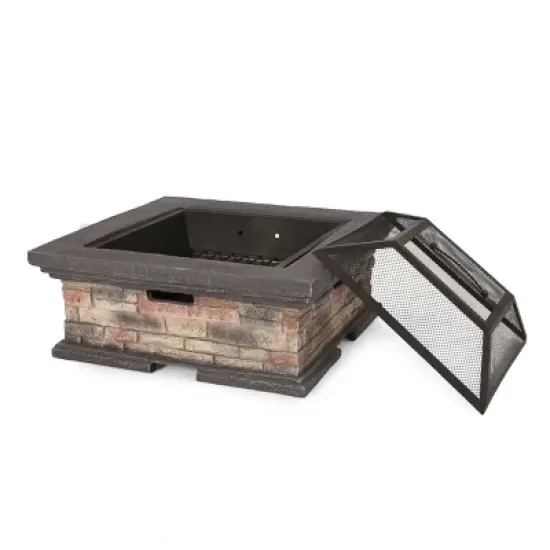 Christopher Knight Home Pickerel Outdoor Lightweight Concrete Wood Burning Square Fire Pit, Stone Finish image {5}