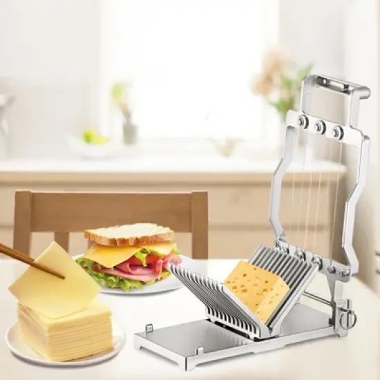 VEVOR Cheese Cutter With Wire 1 cm & 2 cm Cheeser Butter Cutting Blade, Aluminum Alloy Commercial Cheese Slicer, Silver image {1}