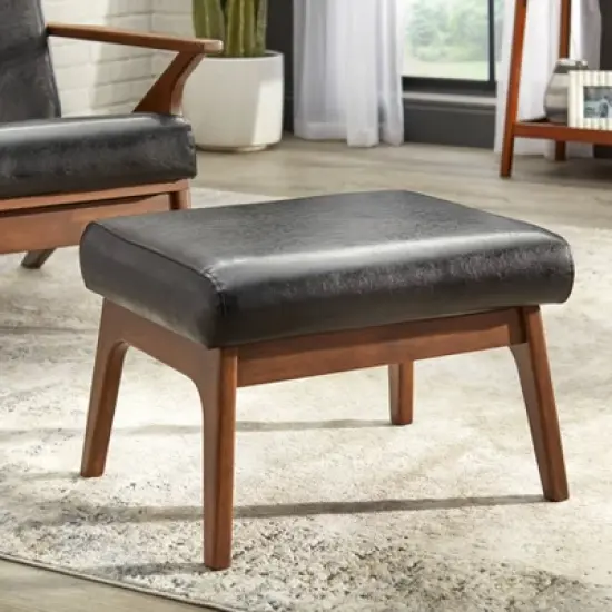 Bianca Mid-Century Modern Ottoman Black/Walnut - Buylateral image {1}