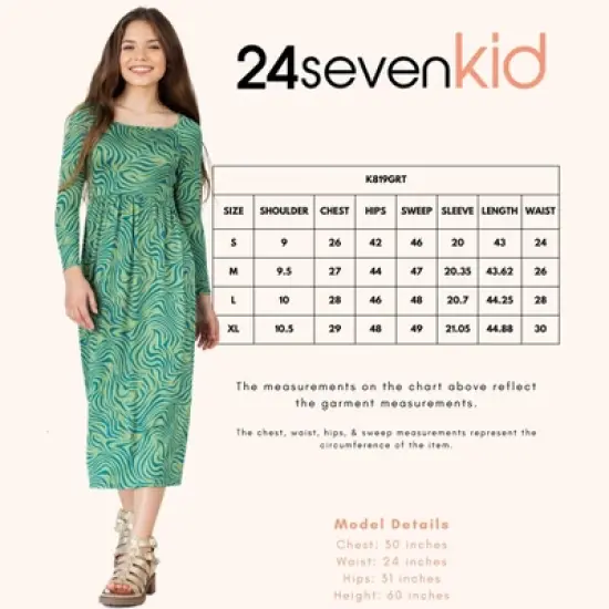 Girls Green Print Long Sleeve Maxi Dress image {3}