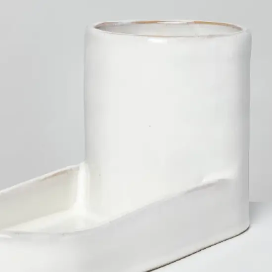 Stoneware Kitchen Sink Caddy Sour Cream - Hearth & Hand&trade; with Magnolia: Glazed Utensil & Sponge Organizer image {3}