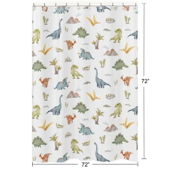 Sweet Jojo Designs Boy Shower Curtain 72in.x72in. Watercolor Dinosaur Dino Multicolor image {4}
