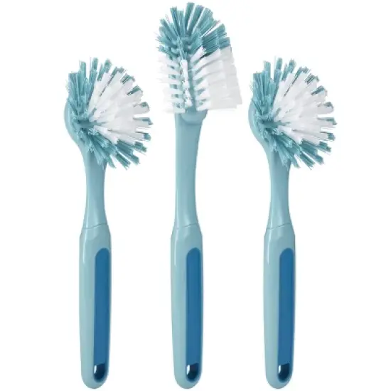 GoodCook Ready 3pk Dish Brush Set: Rubber & Plastic Cleaning Tools, Blue, 11.5" Height, 5.75" Width, 2.25" Depth image {4}