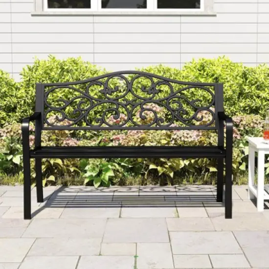 Costway 50" Porch Bench with Ergonomic Backrest & Armrests Floral Patterns Curved image {3}