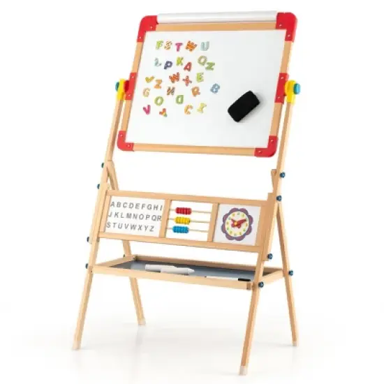 KTMBDW Kids Wooden Easel with Paper Roll - Adjustable Double Sided Drawing Board Whiteboard & Chalkboard Dry Easel Board, for 3~12 Years Kids image {8}