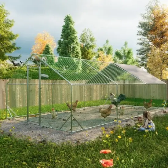 GDFStudio Elinor Modern 240" Outdoor Large Metal Walk in Chicken Coop with Waterproof Cover image {7}