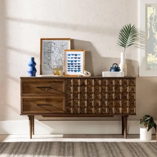 58" Modern Boho Solid Pine Wood Closed Storage Sideboard Brown - Saracina Home image {12}
