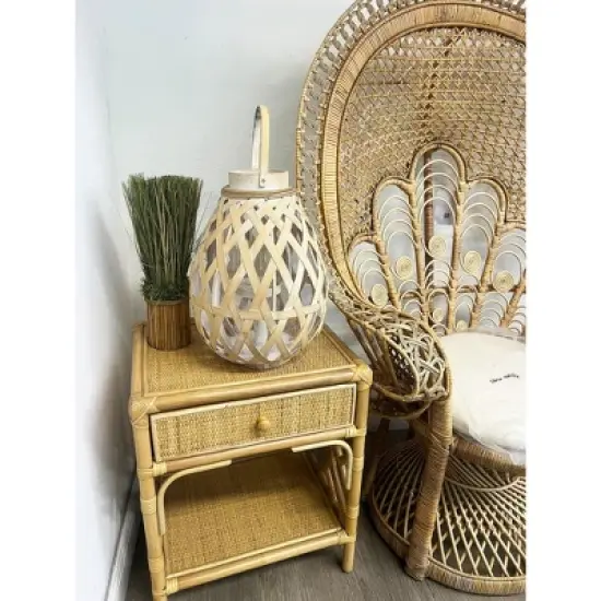 Essential Decor & Beyond 16.3" Natural Bamboo Glass Candle Holder Tabletop Lantern With Handle image {2}