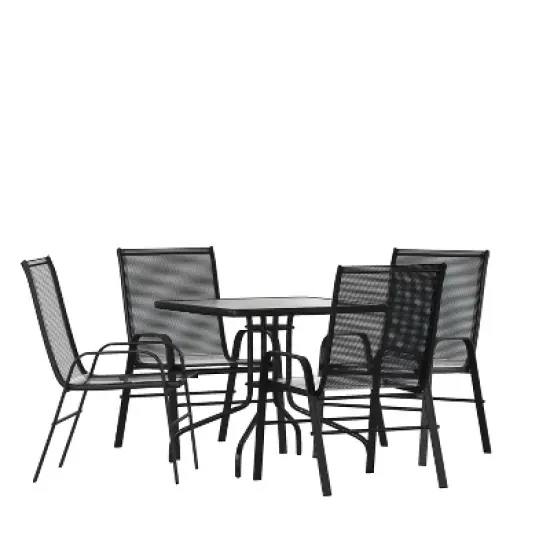 Emma and Oliver Five Piece Patio Dining Set - Square Table with Powder Coated Frame and Tempered Glass Top & 4 Flex Comfort Stack Chairs image {11}