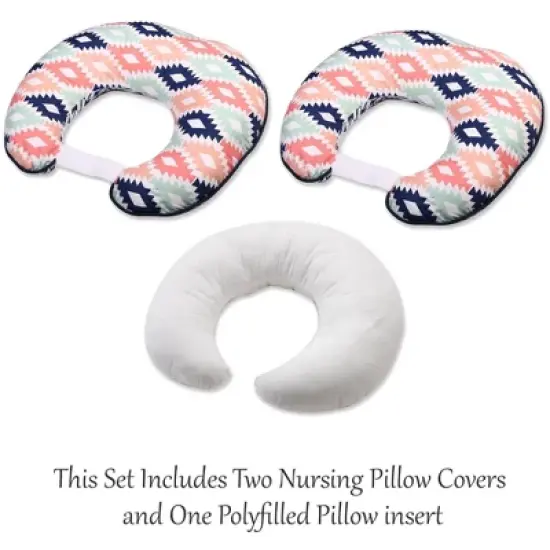 Bacati - 3 pc Emma Aztec Print Coral Mint Navy Hugster Feeding & Infant Support Nursing Pillow image {3}