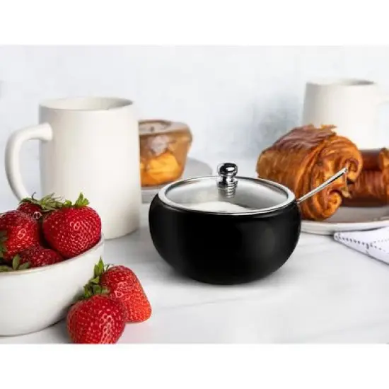 Kook Large Stainless Steel Sugar Bowl and Spoon, Glass Lid, 16 oz image {1}