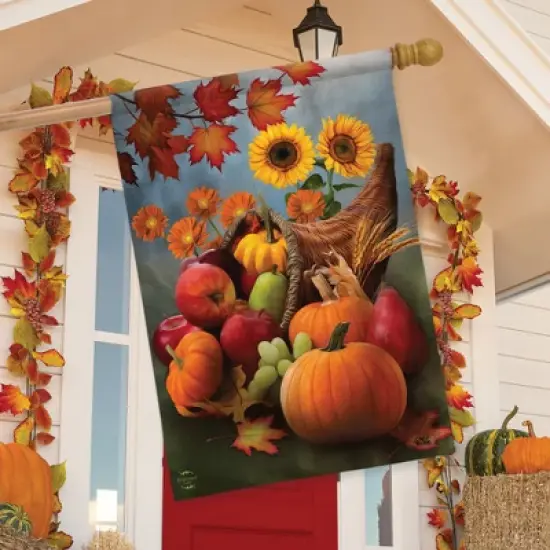 Briarwood Lane Bountiful Cornucopia Autumn House Flag Fruit Flowe image {2}