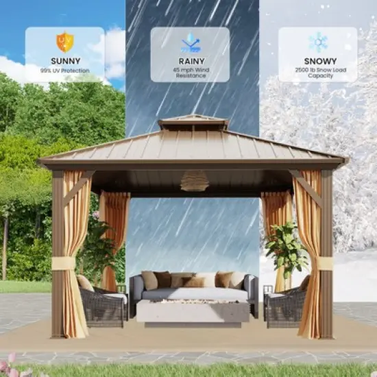 EROMMY Aluminum Patio Gazebo, Hardtop Gazebo With Galvanized Steel Roof And Aluminum Frame image {2}