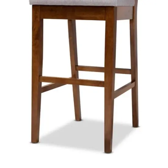 2pc Gideon Fabric Upholstered and Wood Barstool Set Gray/Walnut Brown - Baxton Studio image {4}