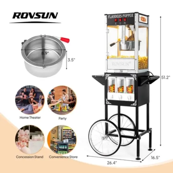 ROVSUN Popcorn Machine with Cart, Wheels & 8 Oz Kettle Makes Up to 32 Cups, Popcorn Maker w/ Candy Dispensers for Commercial Home Movie Theater image {12}