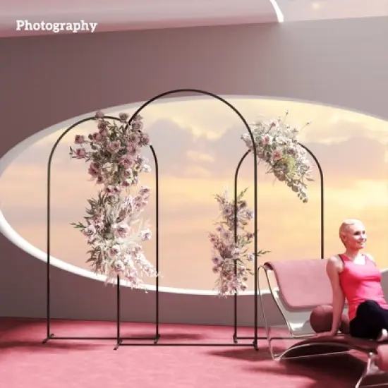 Outsunny Metal Arch Backdrop Stand Set of 3, 7/6.5/6 ft Wedding Arch Frame, Balloon Backdrop Arch Stand Set for Birthday Party image {5}