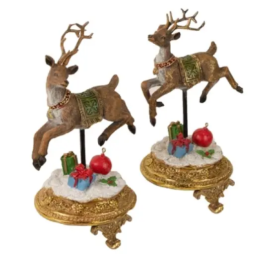 Northlight Glittered Reindeer Christmas Stocking Holders - 9.5" - Set of 2 image {2}