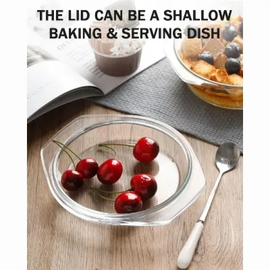 Itopfox Clear Round Glass Casserole with Lid, Microwave & Oven Safe Bakeware, Freezer & Dishwasher Friendly, Easy Grab Baking Dish image {2}