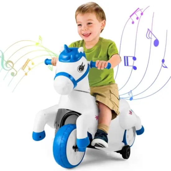 Costway 12V Kids Ride on Unicorn Toy w/ Training Wheels Music One-button Start Horse Toy image {10}