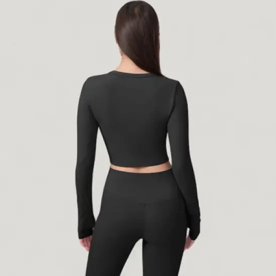 Anna-Kaci Active Women's Long Sleeve Cropped Button Front Top with Fitted Stretch Design image {3}
