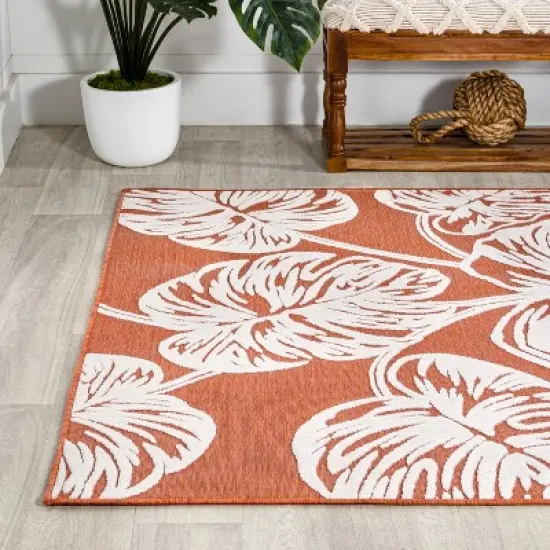 JONATHAN Y Tobago High-Low Two-Tone Monstera Leaf Floral Indoor/Outdoor Area Rug  image {4}
