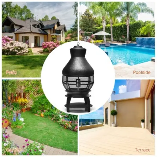 Costway Patio Fire Pit Chimenea Fireplace Wood Burning Heater Garden Backyard image {5}