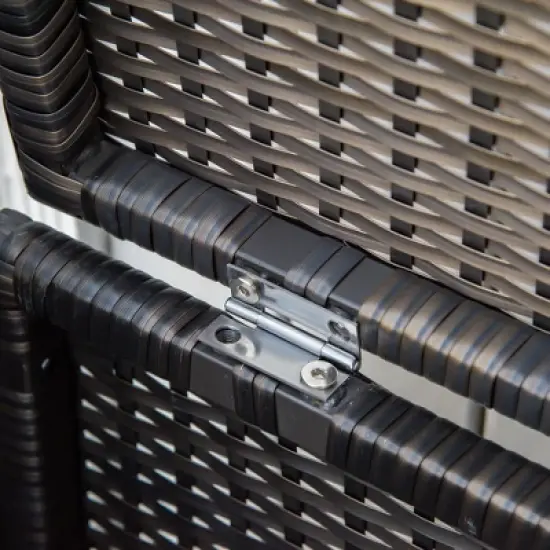 Outsunny Outdoor PE Rattan Two-In-One Storage Bench, Patio Wicker Large Capacity Footstool Rectangle Basket Box w/ Handles & Cushion image {5}