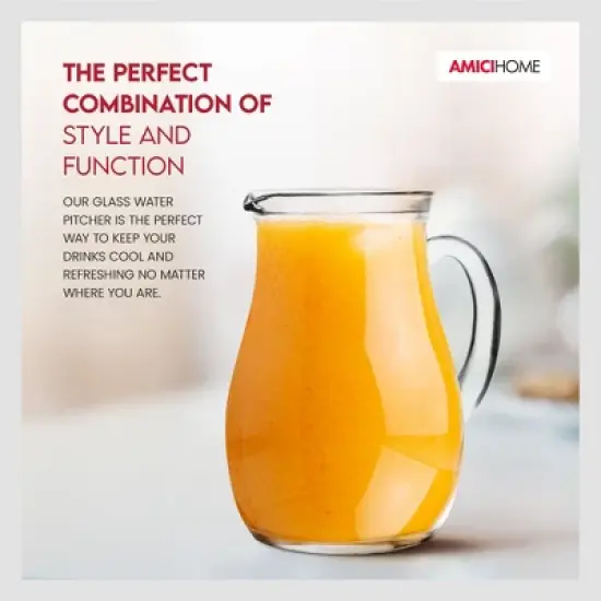 Amici Home Roxy Glass Party Pitcher with Handle & Spout - 17 Oz Clear Drink Jug for Lemonade, Iced Tea, Sangria, Cocktails, or Water - Italian Made image {6}