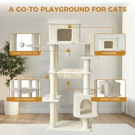 YOOCOZZ Multi-Level Large Cat Tree with Hammock,Play Toy and House image {4}